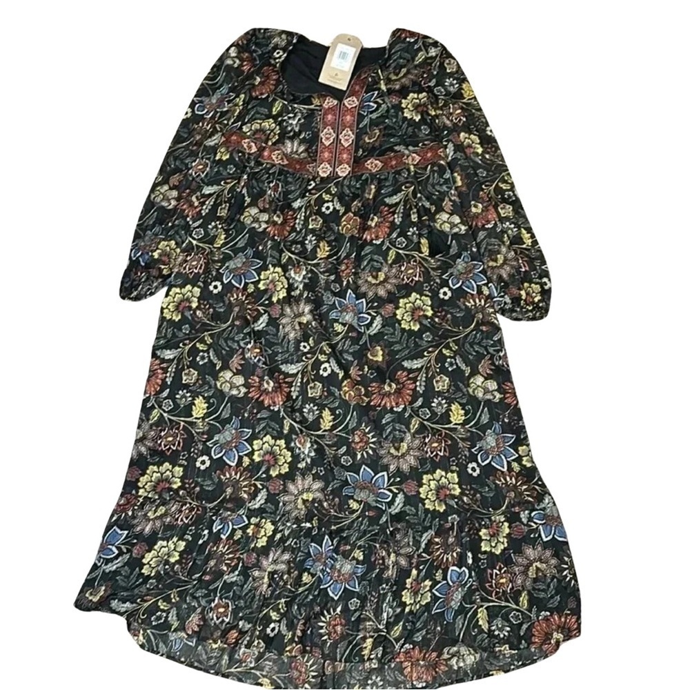 Frye & Co. 70sRetro Floral Chiffon Long Sleeve Maxi Dress Boho Glam Western SzXS
